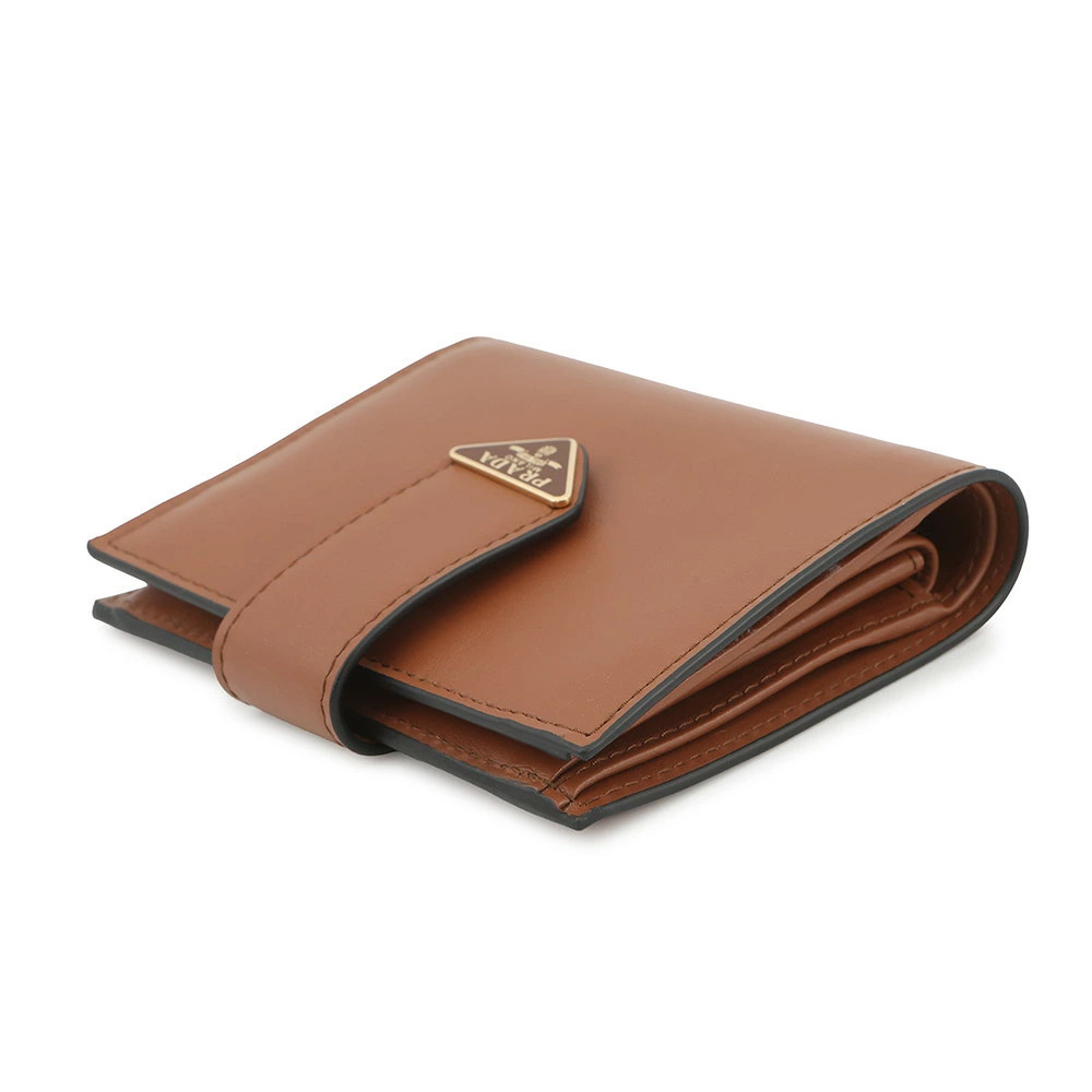 Prada Bi City Wallet Leather Calf fold Tab Compact Triangle Black